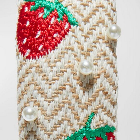 Lele Sadoughi Strawberry Slim Knotted Headband Faux Pearls Chevron Knit NWT